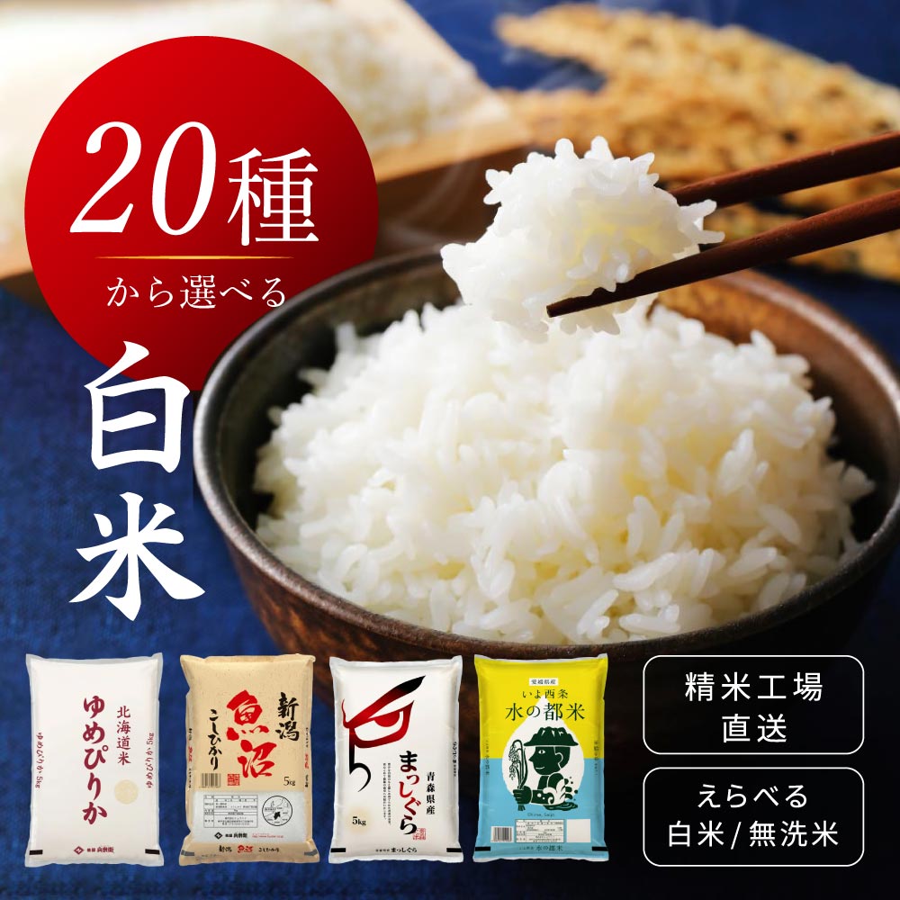 【精米工場直送】20種類から選べる白米 無洗米 高級米から安価なブレンド米まで取り揃え コシヒカリ ゆめぴりか ななつぼし 送料無料